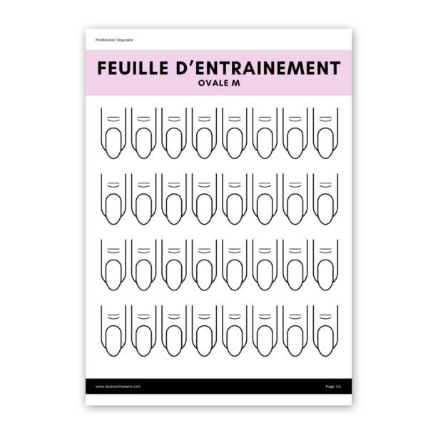 Feuille d'entrainement - Prothésiste ongulaire - Ovale M - Roses on the nails®